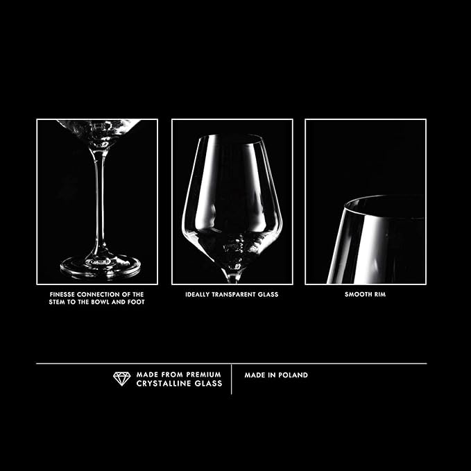 Krosno Red Wine Glasses 4-Piece 16.6 oz Avant-garde Collection, Perfect for Home, Restaurants & Parties, Dishwasher Safe, Thin Rim, Long Stem | Lead-Free Crystal Glass