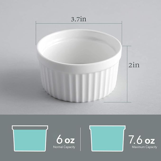 Samsle 6 oz Ramekins Set of 6, Porcelain Ramekins Dishes - Image 2