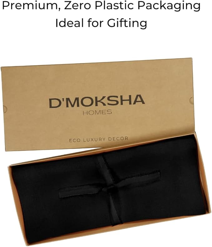 D'Moksha Homes Linen Black Table Runner 48 Inches - 100% Pure Linen Small Table Runner 14 x 48 Inch for Coffee Tables, Dresser, Spring, Easter - Machine Washable