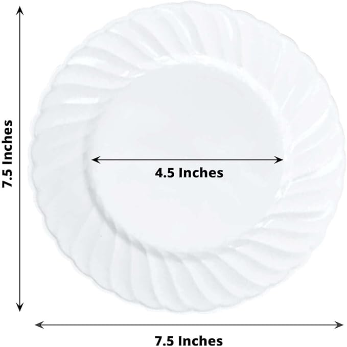 Efavormart 12-Pack 7.5" White Flair Rim Plastic Salad Dessert Plates, Elegant - Image 3