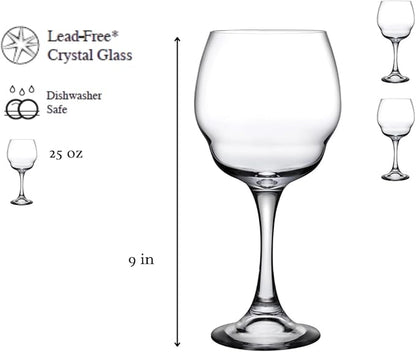 NUDE Red Wine Glasses Set of 2, Heads Up – Crystal Large Long Stem Red Wine Glasses with Double Curve Base, Handmade Lead-Free, 25 oz