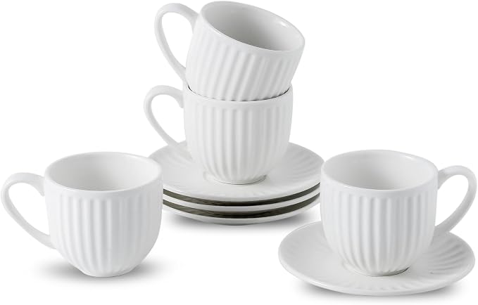 Hasense Porcelain Cappuccino Cups and Saucers Set of 4, Mugs Set by Hasense