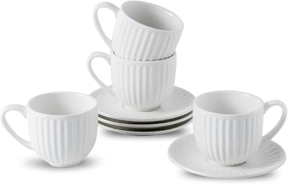 Hasense Porcelain Cappuccino Cups and Saucers Set of 4, Mugs Set by Hasense