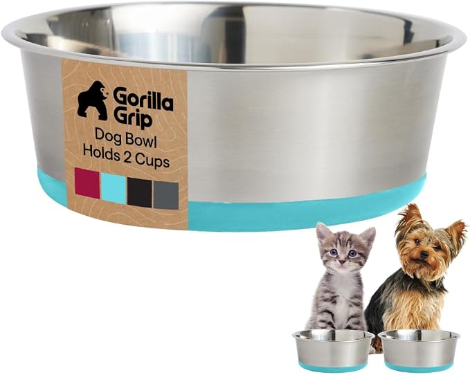 GORILLA GRIP Dog Bowl, Holds 2 Cups, Food Grade 304 Stainless Steel Food and by Unknown