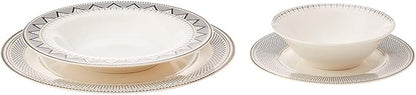 Karaca Globe 24-Piece Dinnerware Set for 6 People - Kitchen Dish Set for Salad, Soup, Pasta, Noodle & More - Modern Chic Porcelain Dishware Plate Set (White with Black Triangle Design)