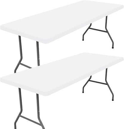 Spandex 6 Foot Rectangle Table Cloth 2 Pack, Elastic Fitted Tablecloths for Picnic, Stretch Washable Patio Table Cover for Outdoor, Camping, Banquet and Parties (White, 36"x72")