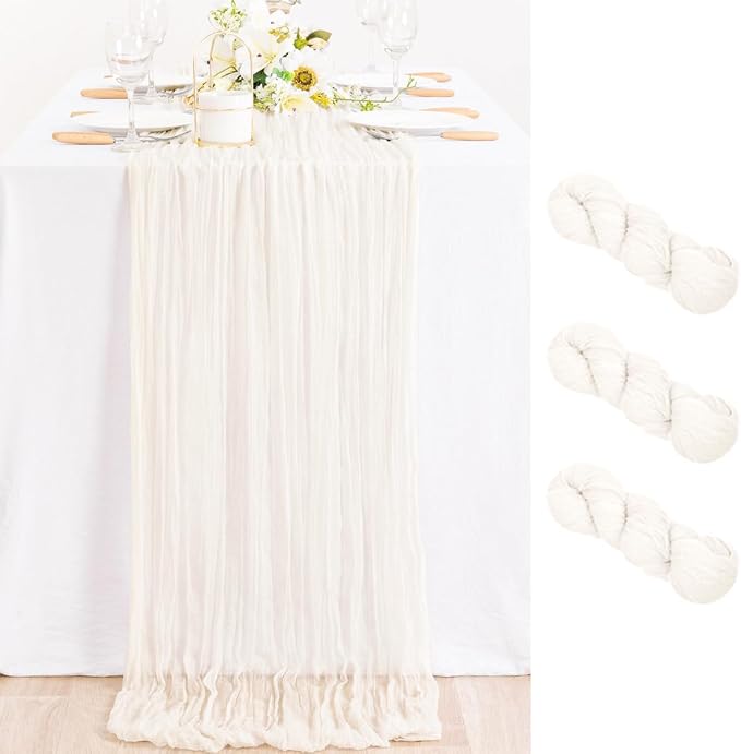 3 Pack Ivory White Cheesecloth Table Runner Rustic Gauze Centerpiece | by MLMC