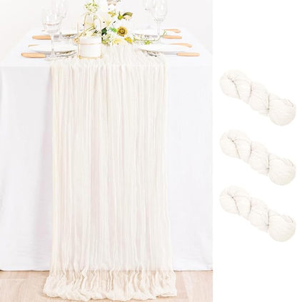 3 Pack Ivory White Cheesecloth Table Runner Rustic Gauze Centerpiece | by MLMC