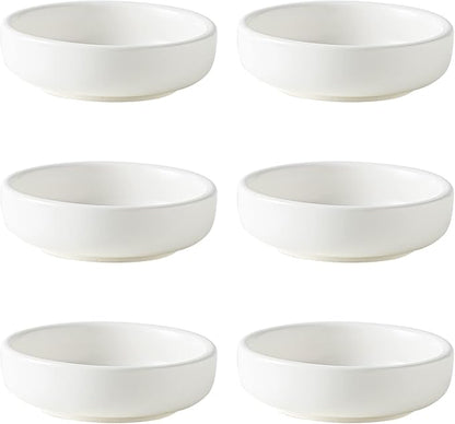 Dipping Bowls Set, Ceramic Sauce Dishes, 2 oz Soy Sauce Dish, Side Bowls, Small Bowls for BBQ, Condiments, Appetizer, Dessert, Sushi, Set of 6 (White)