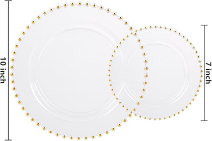 EI 60pcs Clear Plastic Plates with Gold Rim,Disposable Plastic Plates Fancy 10" Dinner & 7" Dessert Plate Heavy Duty for Wedding,Birthday,Afternoon Tea,Spring,Mother's Day,Valentine's Day,Easter