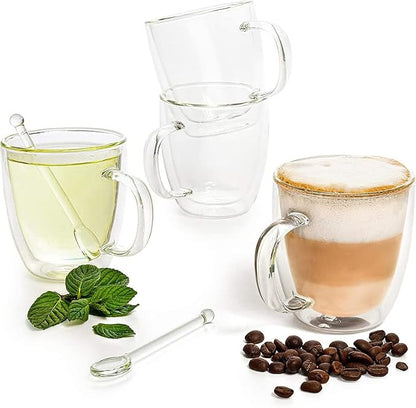 Moss & Stone Set of 4 Double Wall Glass Cup Clear Mug, Double Walled Coffee by Mossstone