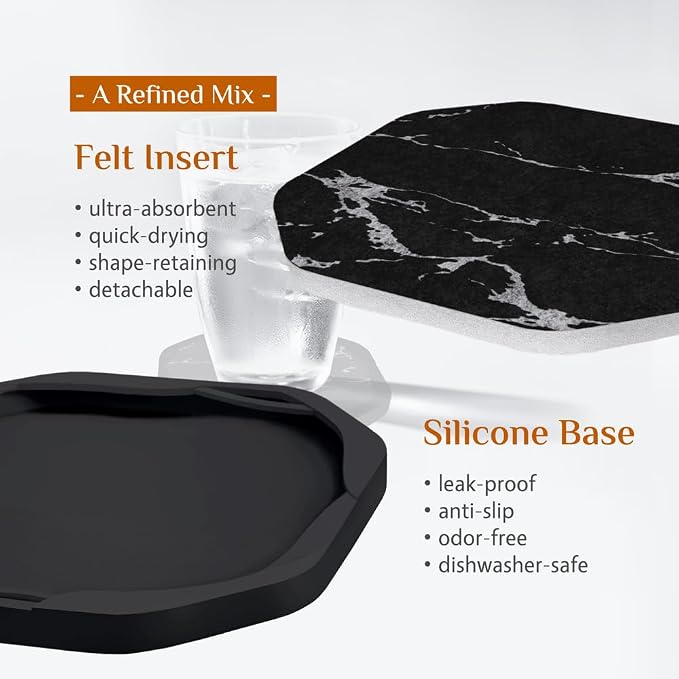 UMIRRO Absorbent Felt & Silicone Drink Coasters Set of 4, Non-Slip & Non-Stick - Image 3