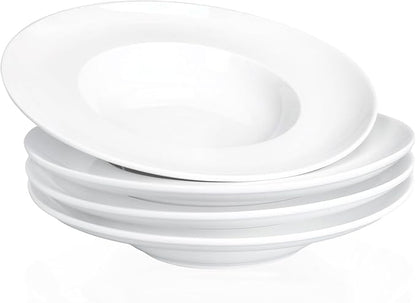Pasta Plates with Rim 6.8 oz, Soup Bowl Pasta Bowl Set of 4, White Shallow Bowl Plate, Ceramic Wide Rimmed Soup Bowl, Best choice for high-end restaurants, hotels, and foodies, 9.2 Inch