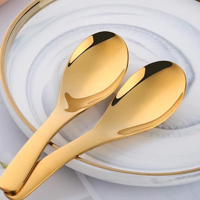 Thick Heavy Duty Soup Spoons, Stainless Steel Polished Asian Rice Table Spoon - Image 3