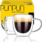PunPun 8.5oz/250ml Espresso Cups, Double Wall Insulated Glass Cups by PunPun