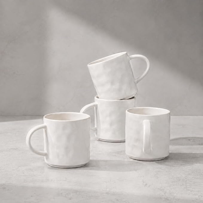HaWare Coffee Mugs Set of 4, 14 Ounce, Speckled White | Stoneware Latte Mugs by HaWare