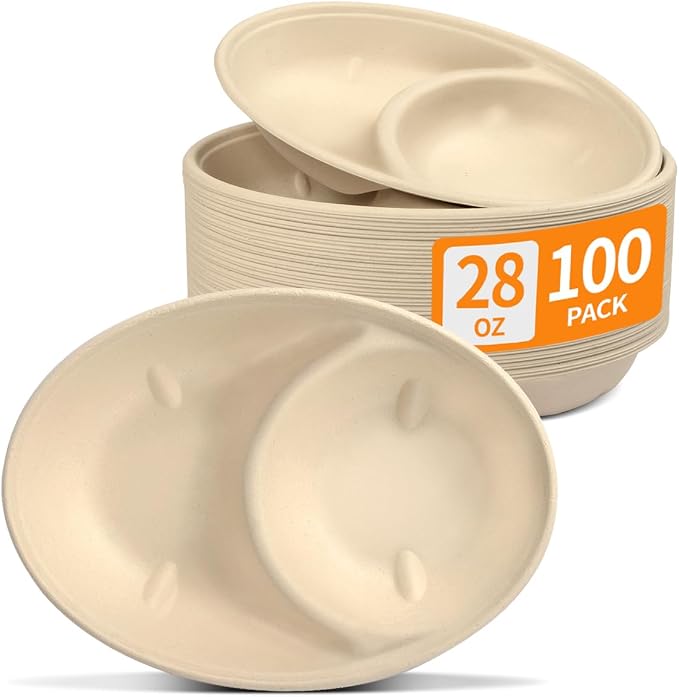 2 Compartment Oval Paper Bowls 100 Pack by Celel