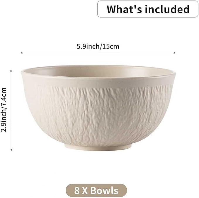 HXYPN 8pcs Unbreakable Cereal Bowls Wheat Straw Bowl Sets plastic soup bowls - Image 3