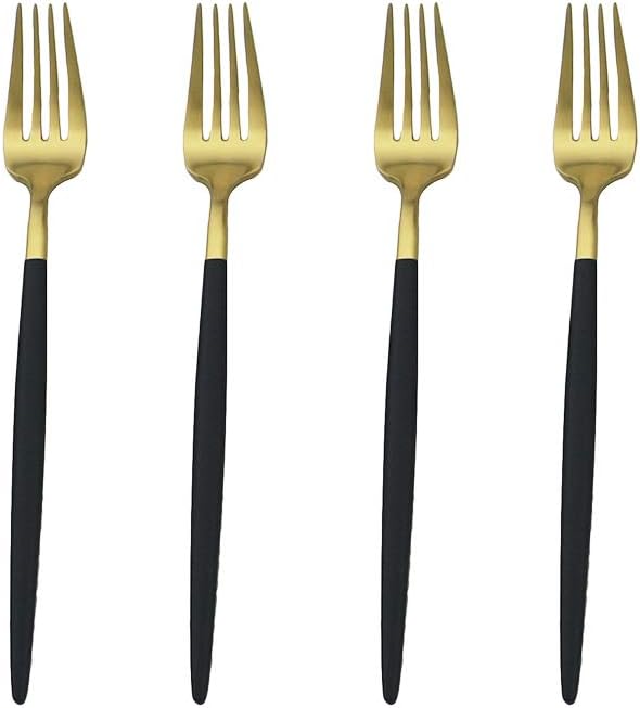 Black Gold Flatware, Royal 4 Piece Matte Black Handle 18/10 Stainless Steel by Unknown