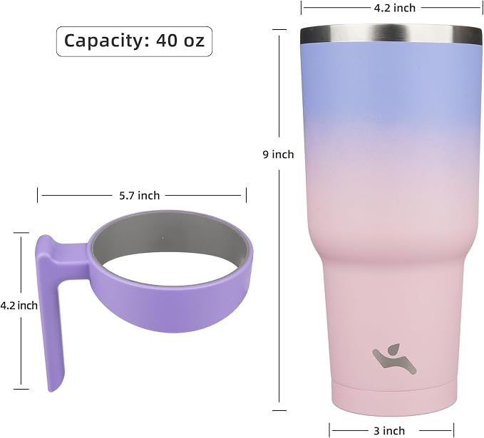 Konokyo 40 oz Tumbler with Handle and Straw, Insulated Travel Mug | Pastel - Image 4