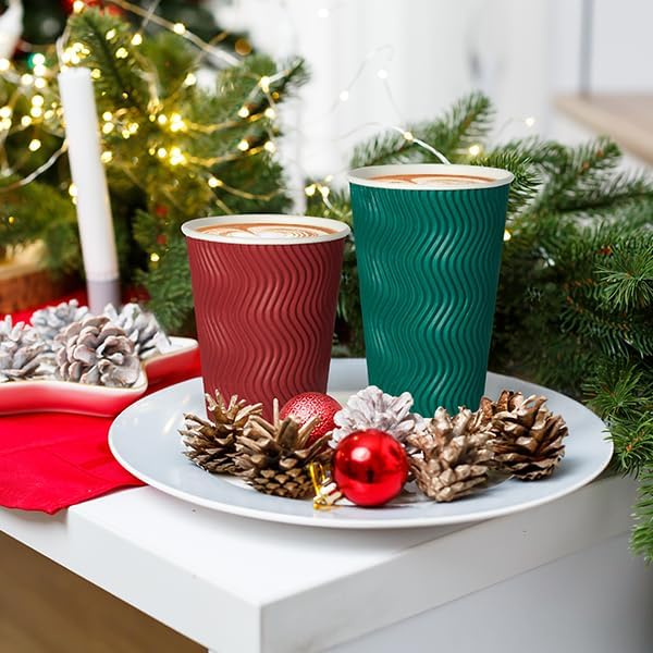MUCHII 16 oz Paper Coffee Cups, Insulated Ripple Paper Cups, Hot Coffee Tea - Image 2