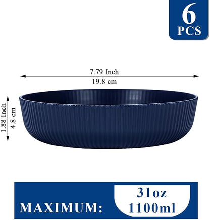 HOMQUEN Pasta Bowls Set of 6, 37oz Salad Bowls Blue Soup Bowls, Large Pasta - Image 2