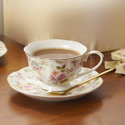 8 oz Vintage flower Ceramic cup and 6" saucer set - Image 8