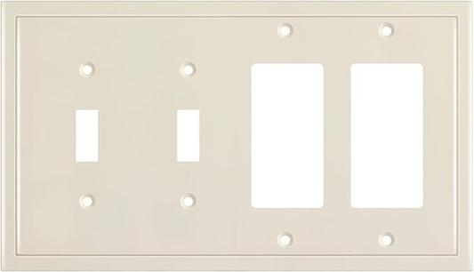 Henne Bery Modern Edge Decorative Wall Plate Switch Plate Outlet Cover, Durable Solid Zinc Alloy (Double Toggle/Double Decorator, Light Almond)