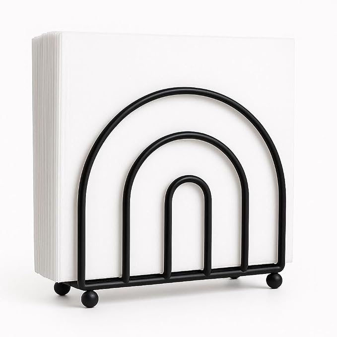 Napkin Holder for Table Countertop, Modern Decorative Sturdy Iron Black Metal by DIVINEGLANCE