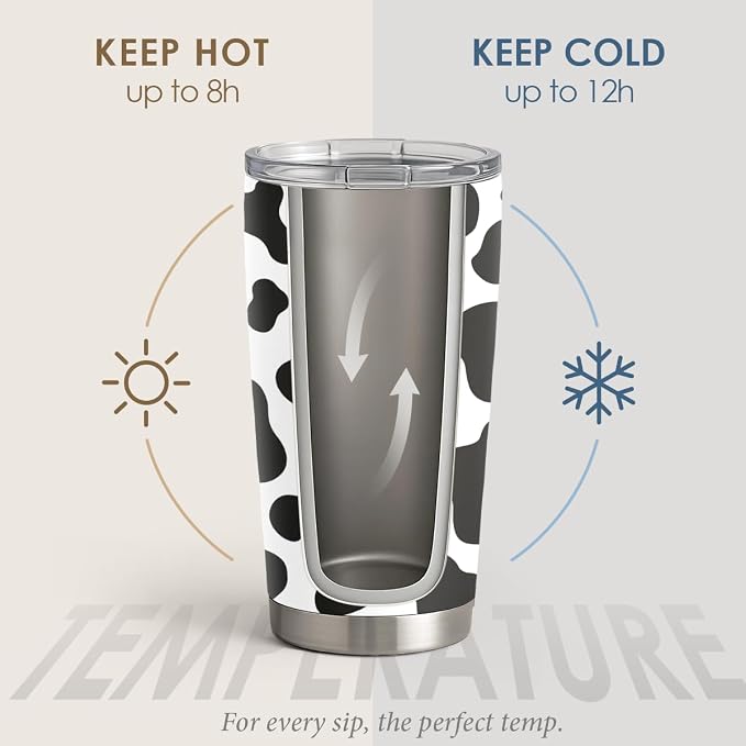 SANDJEST Cow Print Tumbler 20oz Stainless Steel Insulated, Travel Coffee Cup - Image 3