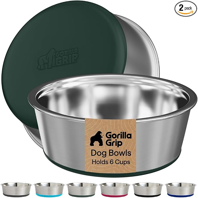 GORILLA GRIP Dog Bowls, Food Grade 304 Stainless Steel, Holds 6 Cups Each Food by Unknown