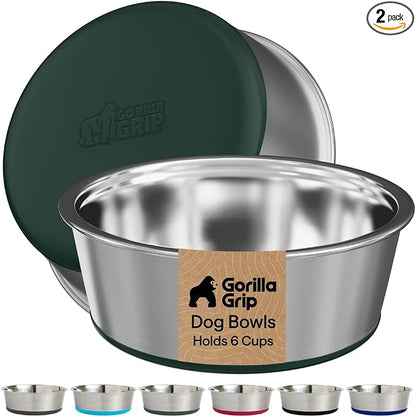 GORILLA GRIP Dog Bowls, Food Grade 304 Stainless Steel, Holds 6 Cups Each Food by Unknown
