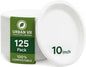 10-Inch White Compostable Paper Plates [125-Pack] – Heavy-Duty Disposable Bagasse (Sugarcane Fiber) Plates, Eco-Friendly Biodegradable Dinnerware, Microwave-Safe & Leak-Proof