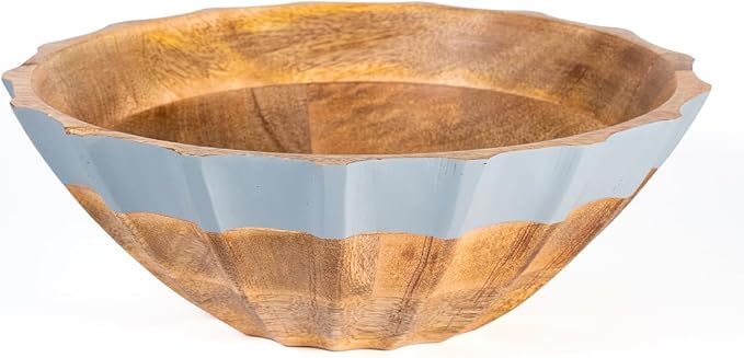 Folkulture Natural Wave Salad Bowl | 11” Large Mango Wood Serving Bowl by FOLKULTURE