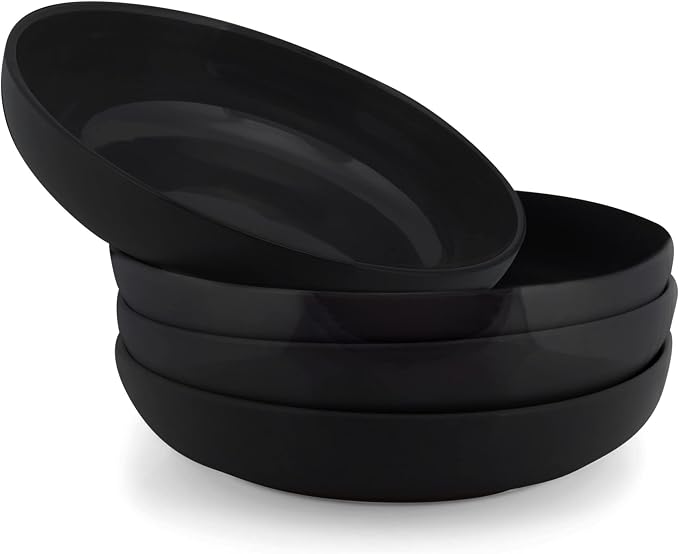 Elanze Designs Bistro Glossy Ceramic 8.5 inch Shallow Pasta Dinner Bowls Set of by ElanzeDesigns