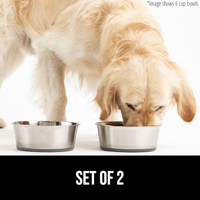 GORILLA GRIP Dog Bowl, Holds 4 Cups (32 fl oz), Heavy Duty Metal Food and Water Bowl for Feeding Dogs and Cats, Easy Clean, Dishwasher Safe, Rust Resistant Stainless Steel, BPA Free Rubber Base, Gray