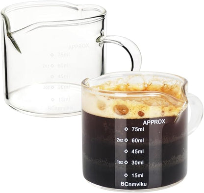 BCnmviku 2 Pack Double Spouts Measuring Triple Pitcher Milk Cup 75ML Espresso by BCnmviku