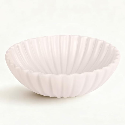 Large White Fluted Decorative Bowl – Modern Ruffle Bowl for Living Room, Kitchen, Entryway & Coffee Table Décor | Functional Decorative Bowl for Keys, Fruit, Storage for Home