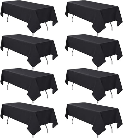 8 Pack Black Tablecloths 60 x 84 Inch Rectangular Table Cloth for 4 Foot Rectangle Tables, Wrinkle Resistant Washable Rectangle Fabric Table Covers for Wedding Party Banquet Buffet and Camping