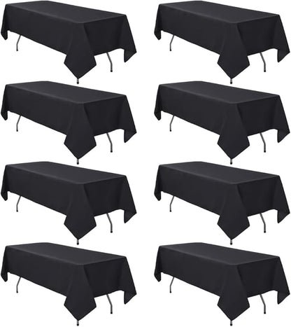 8 Pack Black Tablecloth 60 x 126 Inch Rectangular Table Cloth for 8 Foot Rectangle Tables, Wrinkle Resistant Washable Polyester Fabric Table Covers for Wedding Party Banquet Buffet