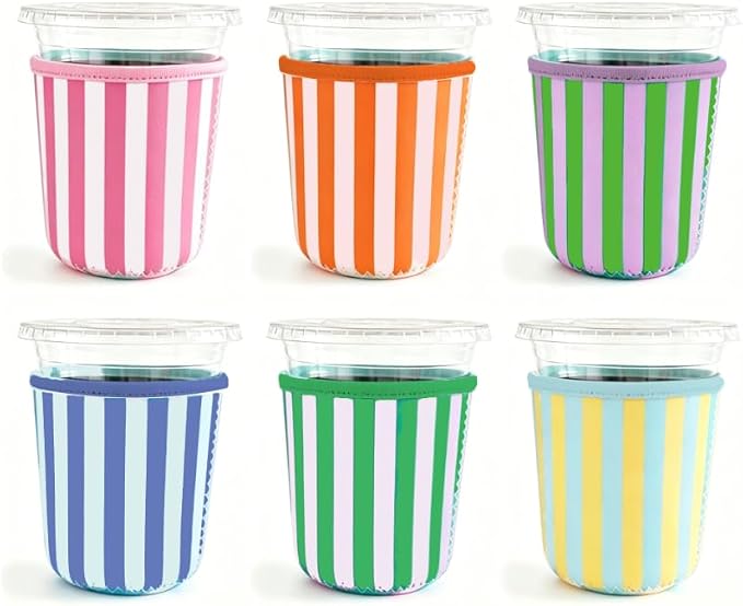 FYSUIMU 6Pcs Stripe Neoprene Cup Sleeves Reusable Iced Coffee Sleeves by FYSUIMU
