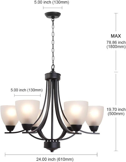 VINLUZ Contemporary Chandeliers 6 Light Black Modern Pendant Light Rustic Vintage Dining Room Lighting Fixtures Hanging, Flush Mount Ceiling Light for Bedroom Living Room