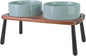 SPUNKYJUNKY Ceramic Elevated Dog Bowls Raised with Acacia Bamboo Wooden Stand, 8.3'' Dog Food Water Bowls Set Non-Slip for Medium Large Sized Breed Microwave Dishwasher Safe - 60 OZ,Light Green