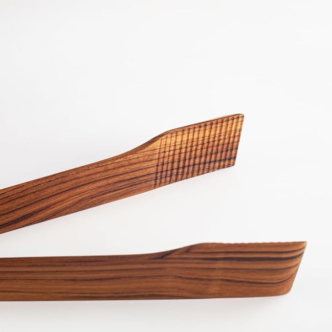 Super Slim Spring Salad Tongs: Teak Wood Salad Hand Server 0.1" x 0.1" x 12" - Image 4