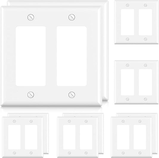 AIDA 2-Gang Decorative Wall Plates, Standard Size 4.53" H x 4.57" L, Unbreakable Thermoplastic, UL Listed - 10 Pack, Glossy White for Outlets & Switches