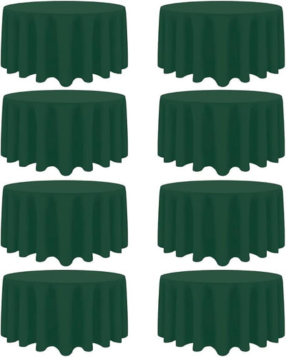 8 Pack Dark Green Round Tablecloth 90 Inch Stain and Wrinkle Resistant Round Hunter Green Table Cloth Reusable and Washable Polyester Fabric for Buffet Wedding Party and Banquet