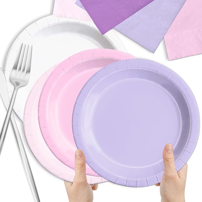 CMUSKO Butterfly Birthday Decorations-150Pcs Light Purple Pink Plates and - Image 5
