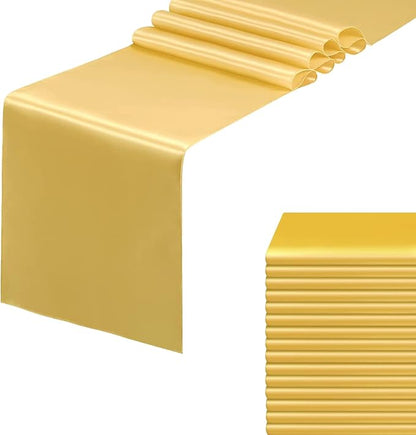 15 Pack Gold Satin Table Runners 12x108 Inches | Silk and Smooth Fabric by HMQIANG