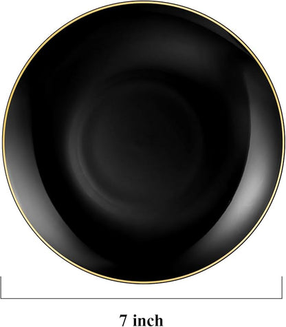 100 PCS Black Gold Plastic Plates, 7 inch Black Disposable Plates for Party, Disposable Dessert Plates for Party, Graduation, Birthday, Wedding