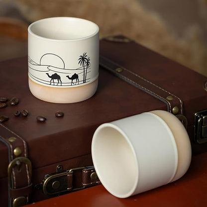 Ceramic Coffee Mug Set with DIY Canvas, 8oz Desert Sunset Camel Pottery Cup - Image 7